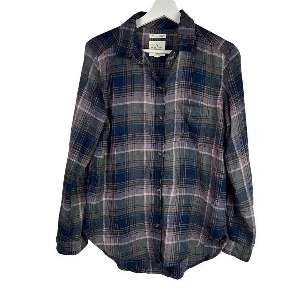 American Eagle Medium womens AE Ahh-Mazingly Soft Flannel Shirt Purple Gray